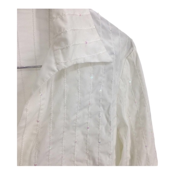 Lafayette 148 Crisp White Textured Sequin Button Up Shirt Medium - Picture 3 of 9
